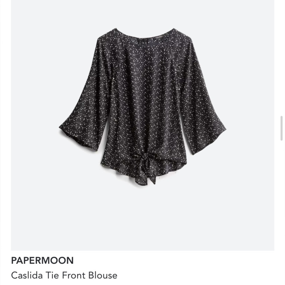 Black and white polka dot blouse, front tie. Paper moon blouse